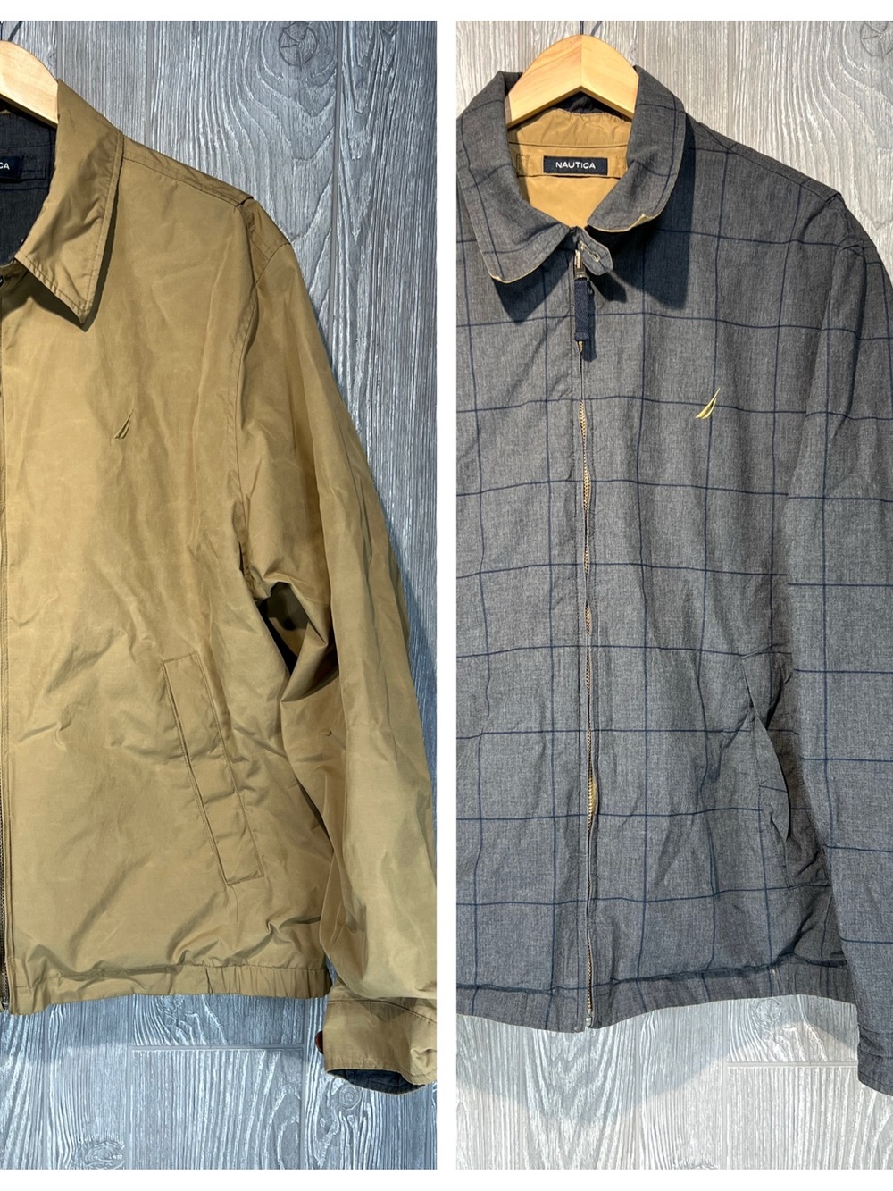 Vintage Nautica Men’s Reversible Jacket – Size XL - tan and plaid- 90s